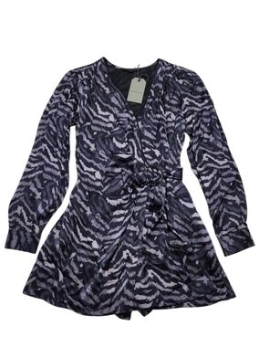 NWT ALLSAINTS Irina Remix Romper UK 10 / US 6 Gray Animal Print Wrap Front